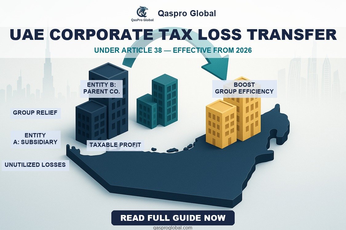 UAE CORPORATE TAX LOSS TRANSFER infographic qasproglobal.com