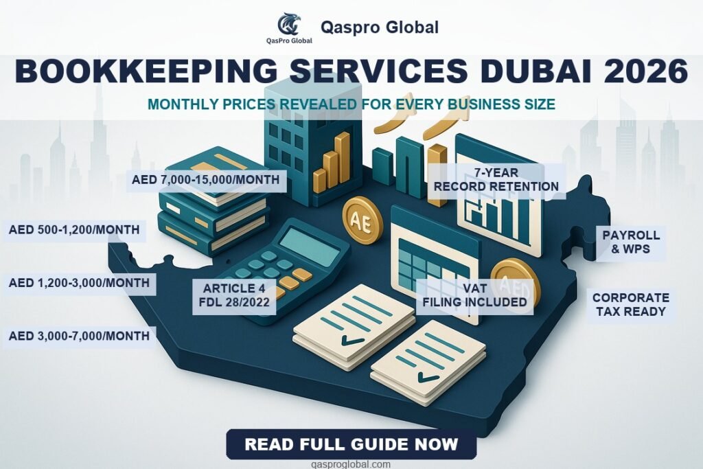 BOOKKEEPING SERVICES DUBAI 2026 infographic qasproglobal.com