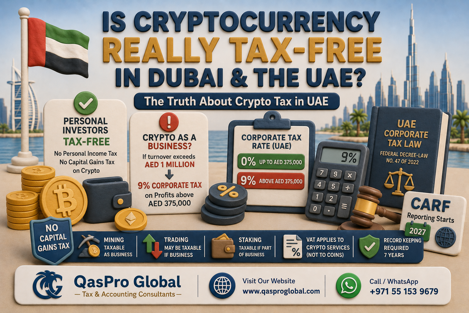 Crypto Tax UAE 2026 - Personal Investors Tax-Free Corporate Tax 9 Percent Above AED 375000