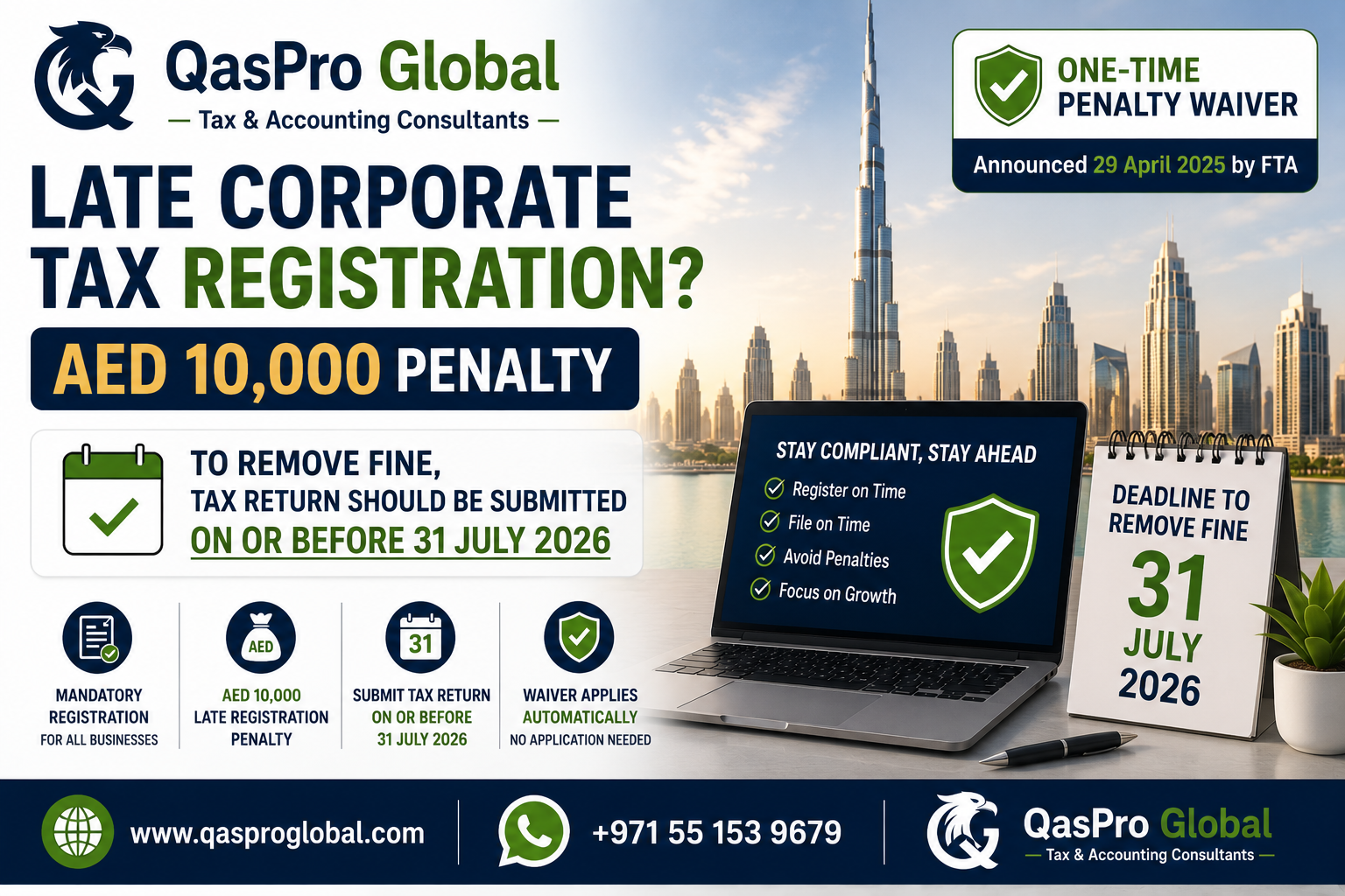 UAE corporate tax late registration penalty AED 10,000 and the 2025 FTA waiver