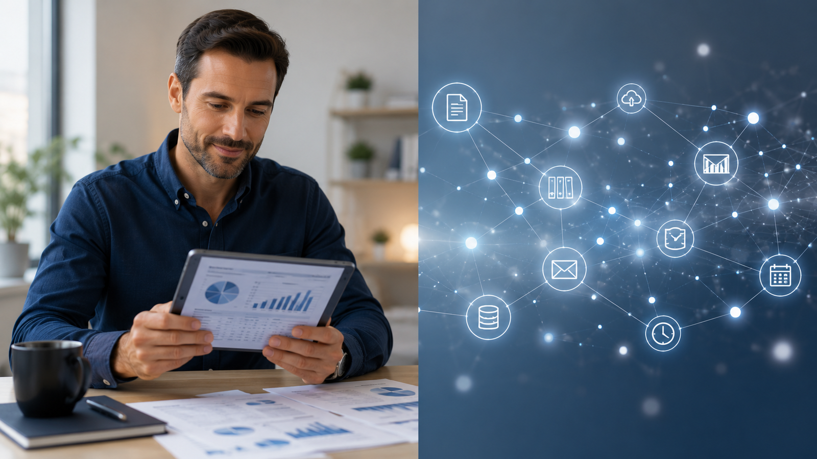 Human review alongside an AI-connected automation network